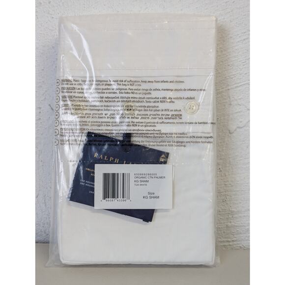 New Ralph Lauren King Sham Organic Sateen Border Tux White Classic Preppy RL - Picture 1 of 3